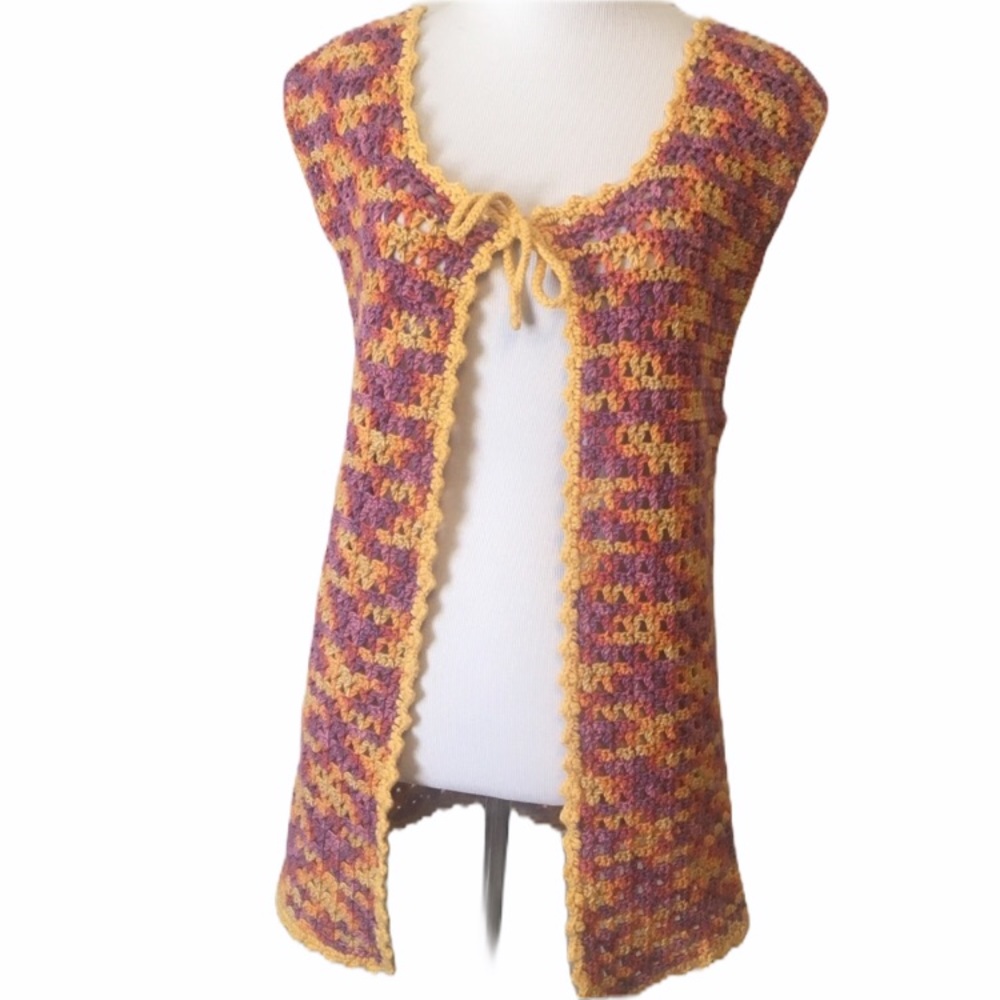 Crochet Sweater Shawl Vest Handmade Medium Large